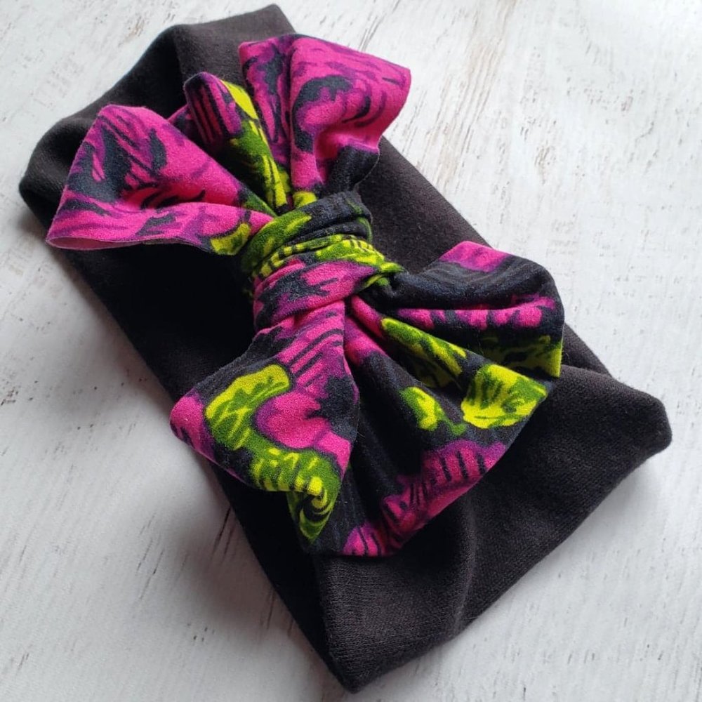 NEW! Fuchsia Floral Bow Headband - Fits 1-3 yrs